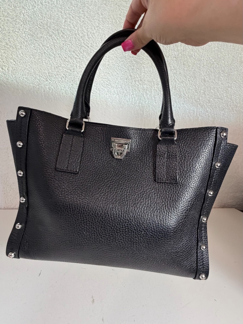 Rebecca Minkoff Darren Studded Pebbled Leather Tote Black Leather purse